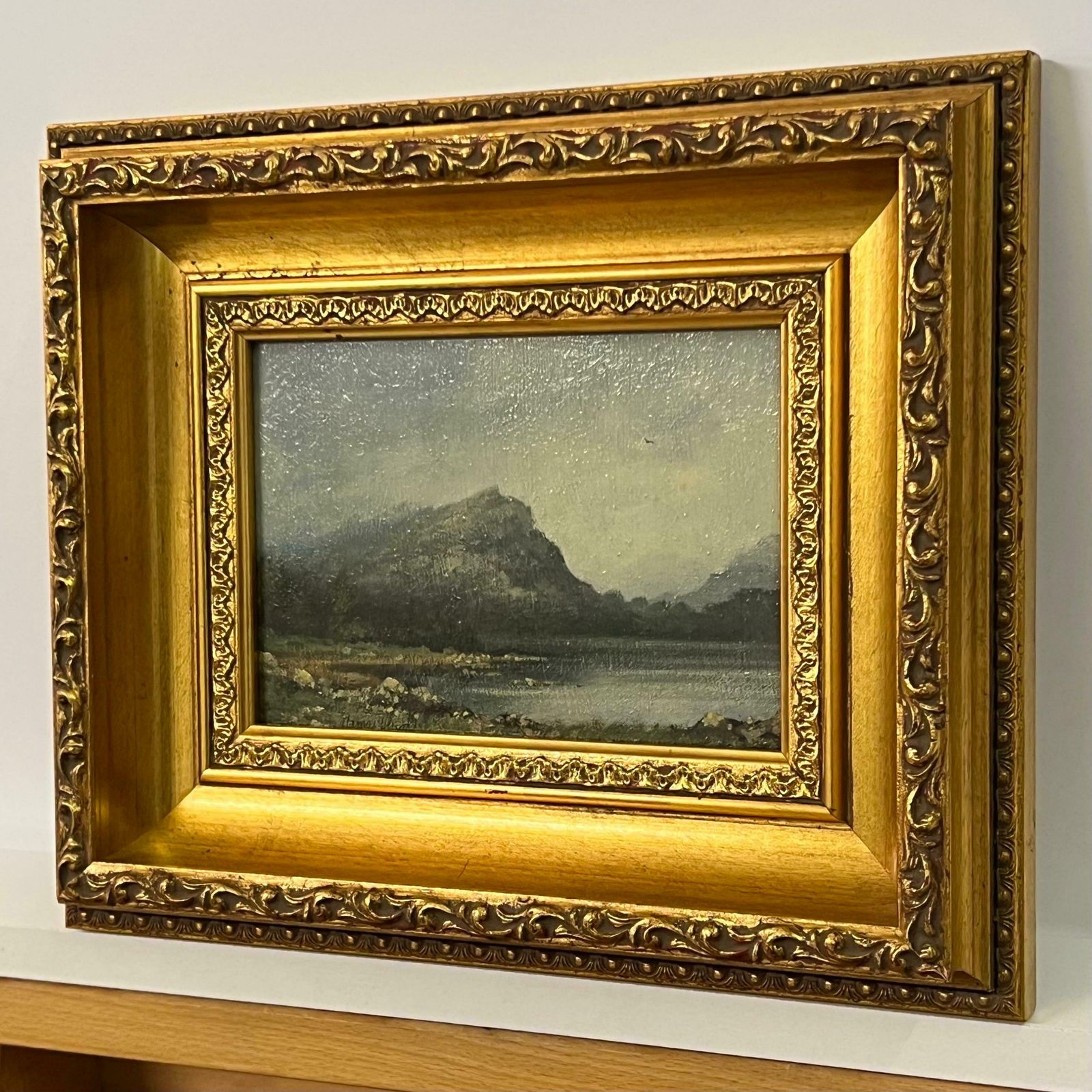 James Wright Painting Of Lake & Mountains In England By 20th Century British Landscape Artist 1980 Circa photo Art