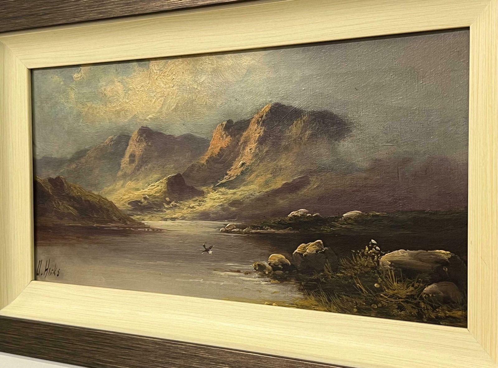 David Hicks Mountain Lake Oil Painting By 19th Century British Artist Active Circa 1873–1902 Circa 1873–1902 photo vintage