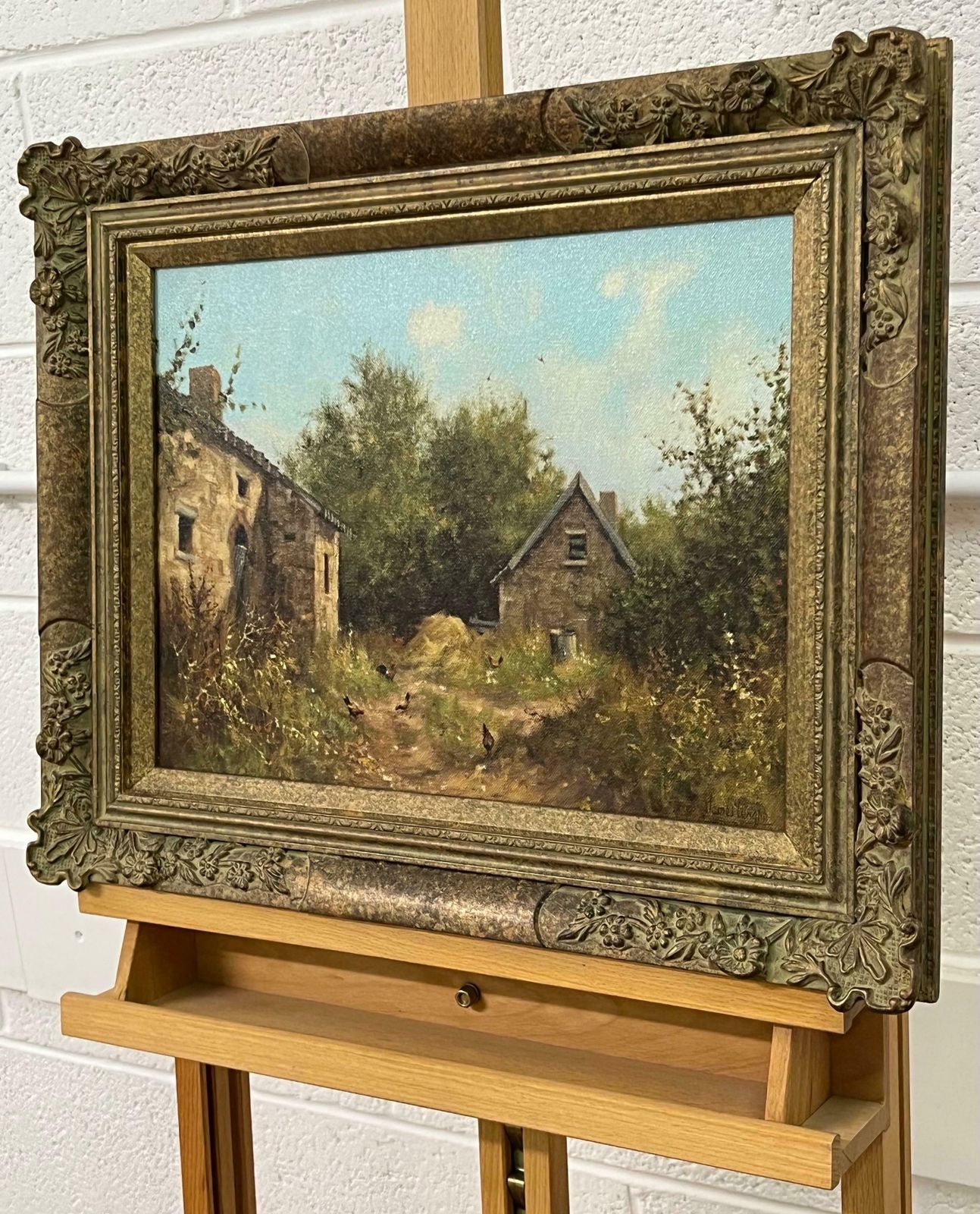 James Wright Rural Farm House Scene With Hens In English Countryside By 20th Century Artist 1985 Circa photo Art