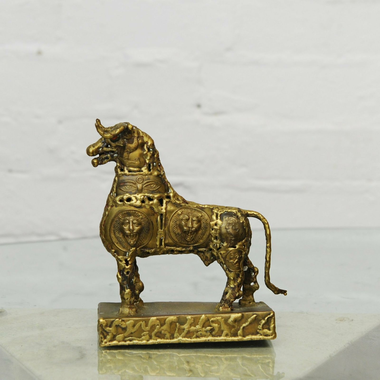 Brutalist Metal Sculpture Of A Brass Bull By Pal Kepenyes, 1970s photo for sale