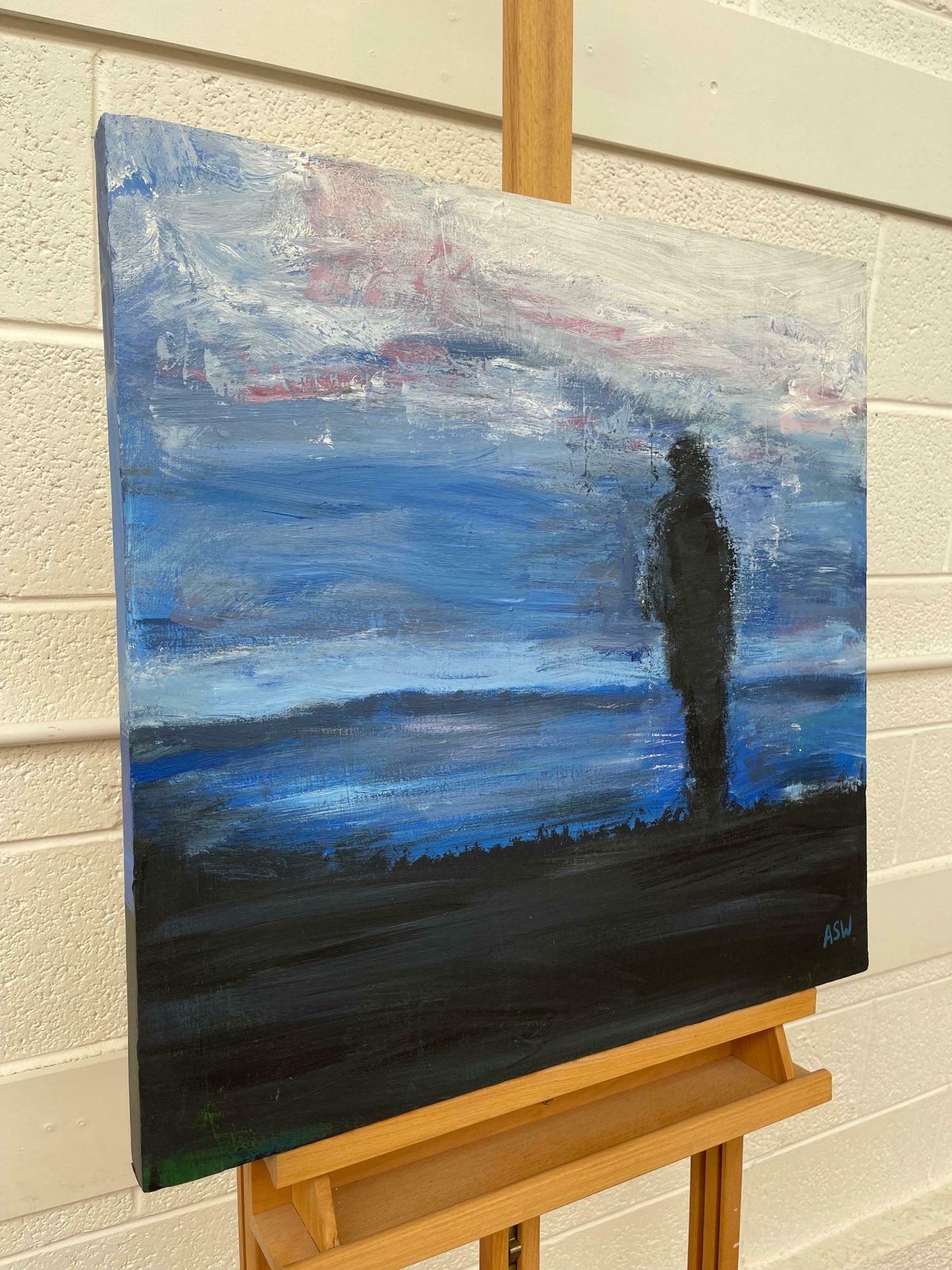 Angela Wakefield Man On The Hill Original Painting "Contemplation" By Contemporary British Artist 2005 photo vintage