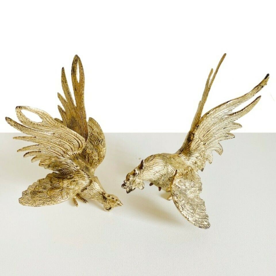 Set Of French Gilt Metal Gold Gamecocks Midcentury photo furniture