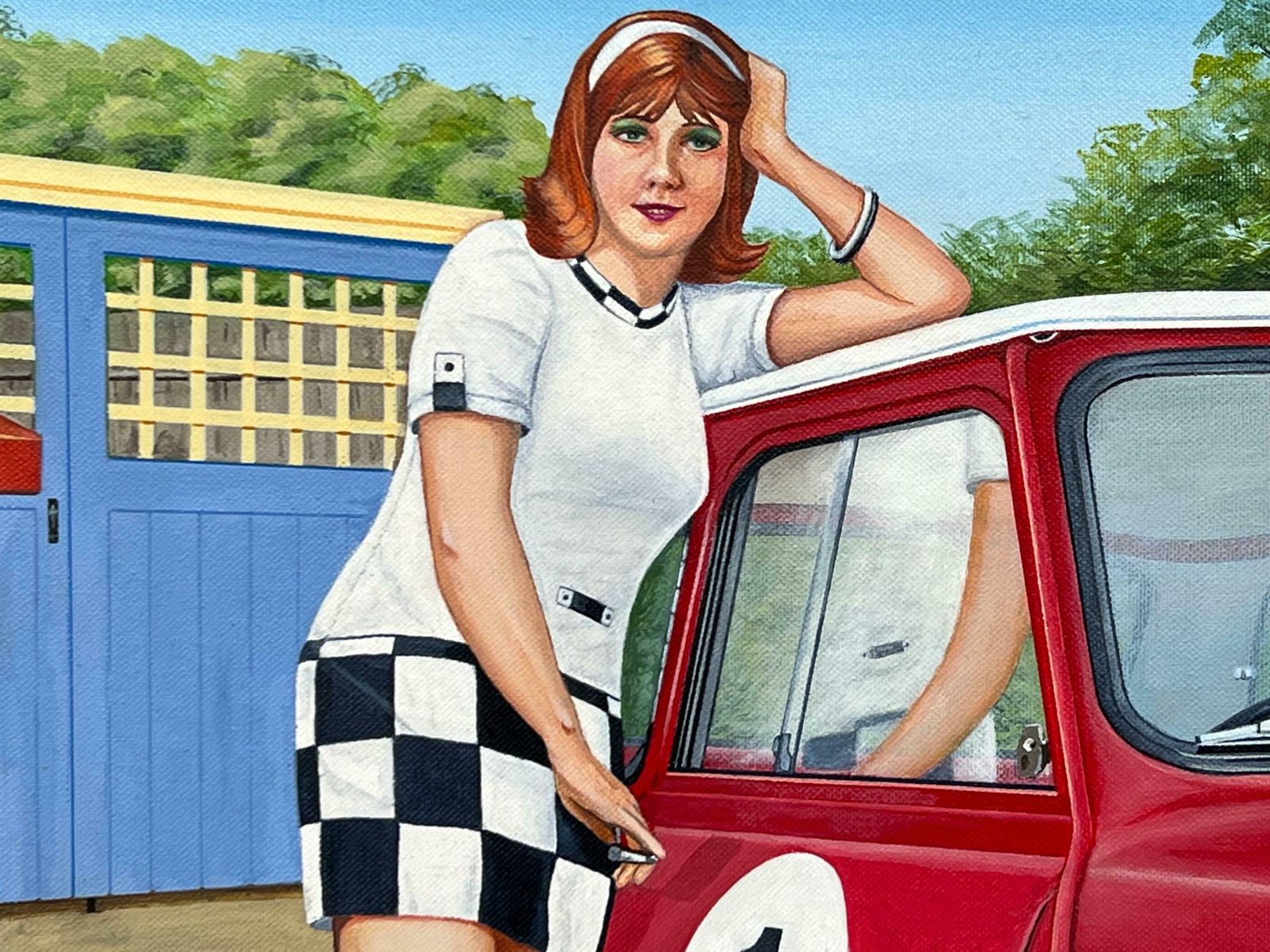 1950.0 Paul F Harding 'A Racy Little Number’ A Woman With A Red Austin Mini Car In 1970's England 2013 photo