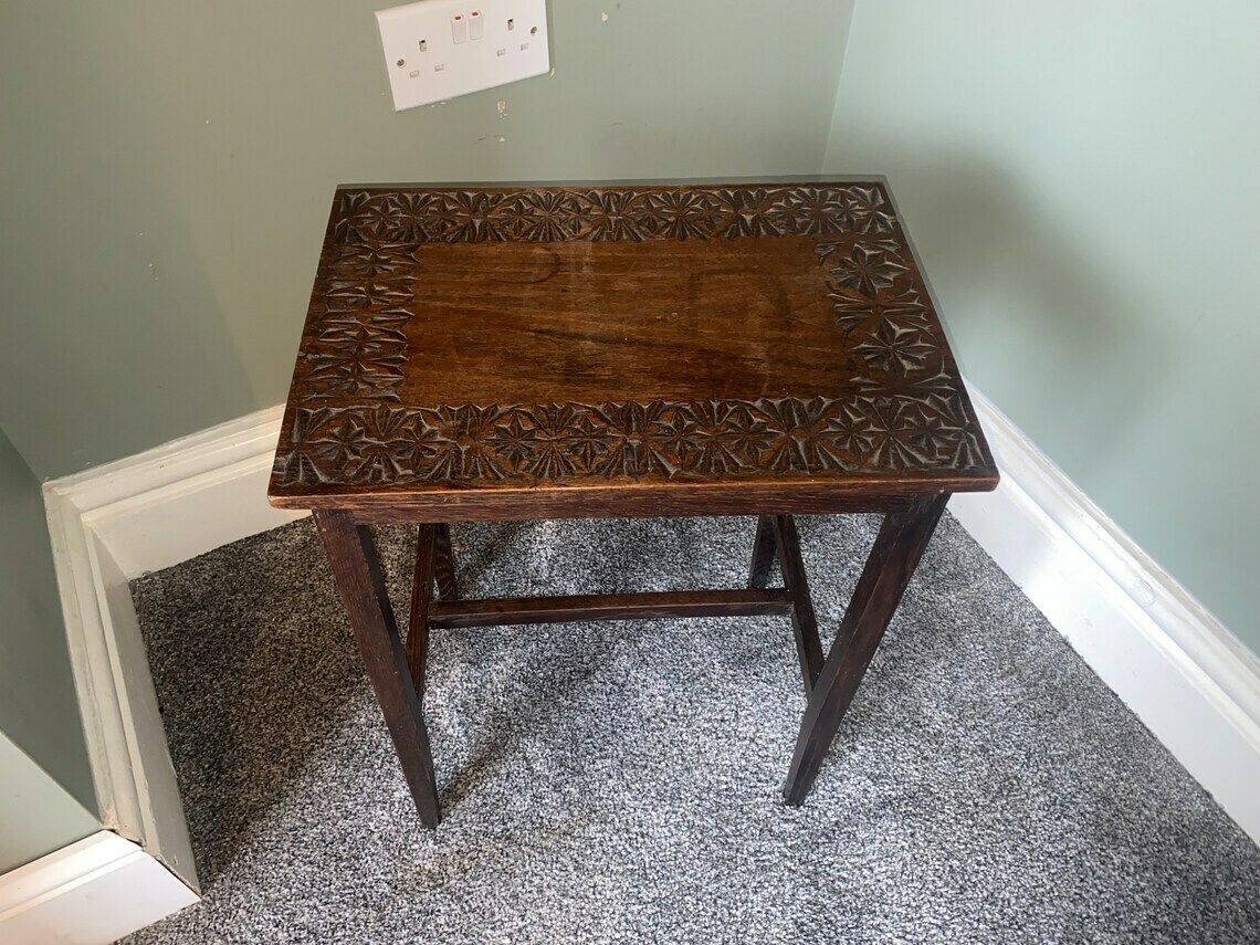 Antique Vintage Carved Top Plant Stand, Side Table, Coffee Table, Occasional Table photo for sale