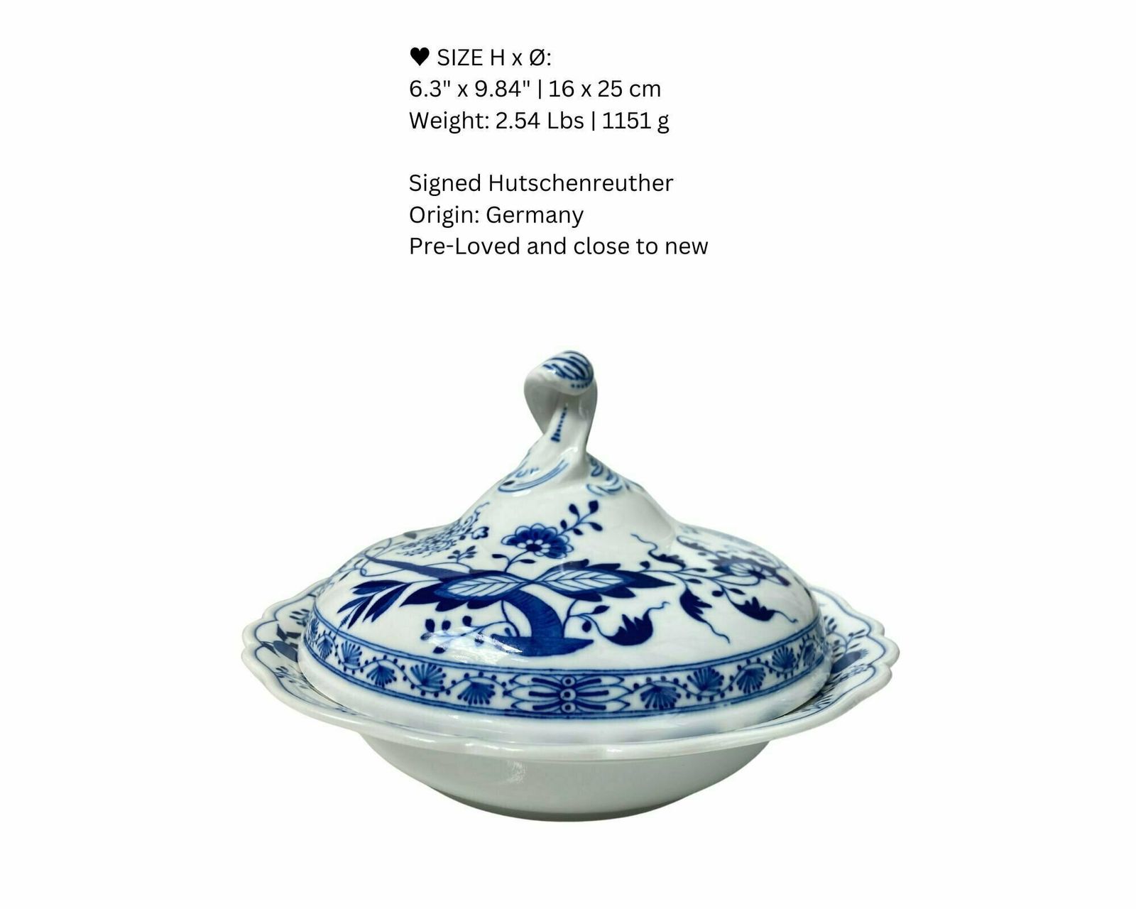 Antiek Porseleinen Ronde Terrine | Blauw Uien | Hutschenreuther Selb | Ca. 1935 photo Woonaccessoires