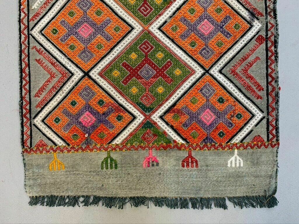 Vintage Turkish Mini Kilim 90x51 Cm Wool Small Kelim Runner, Shabby Chic photo for sale
