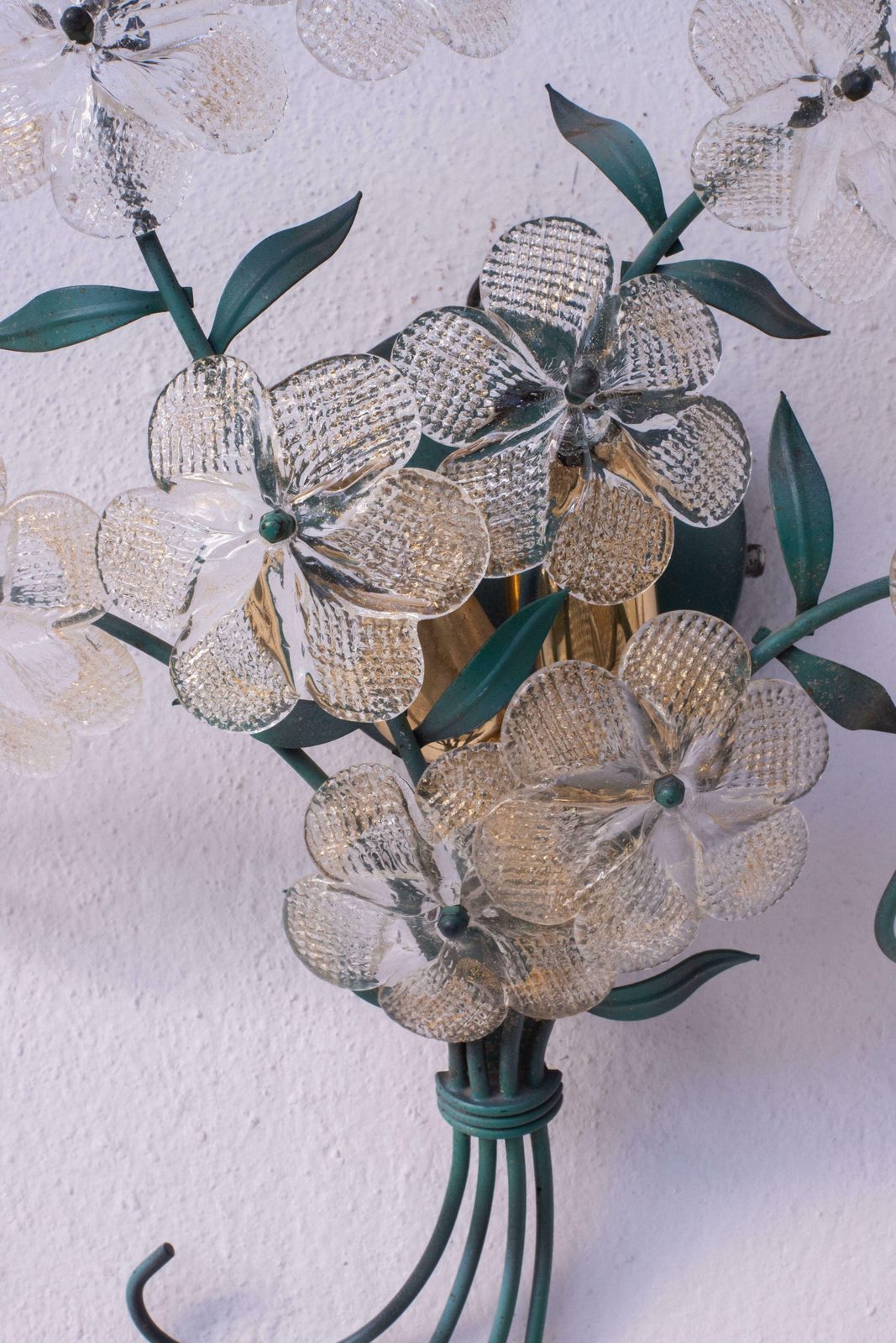 Set Of 3 Murano Wall Light Flower By Seguso For Venini, Italy, 1960s photo for sale