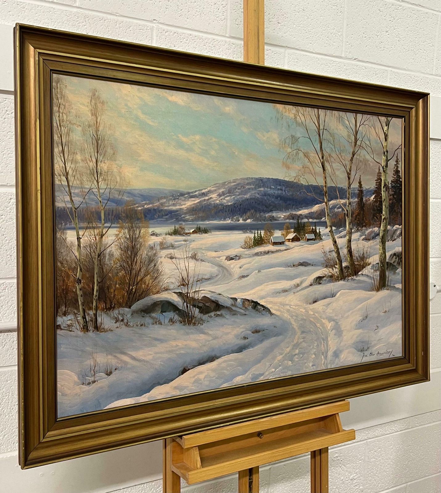Jens Christian Bennedsen Swedish Hamlet In A Snowy Winter Landscape With Birch Trees By Danish Artist 1950s photo furniture
