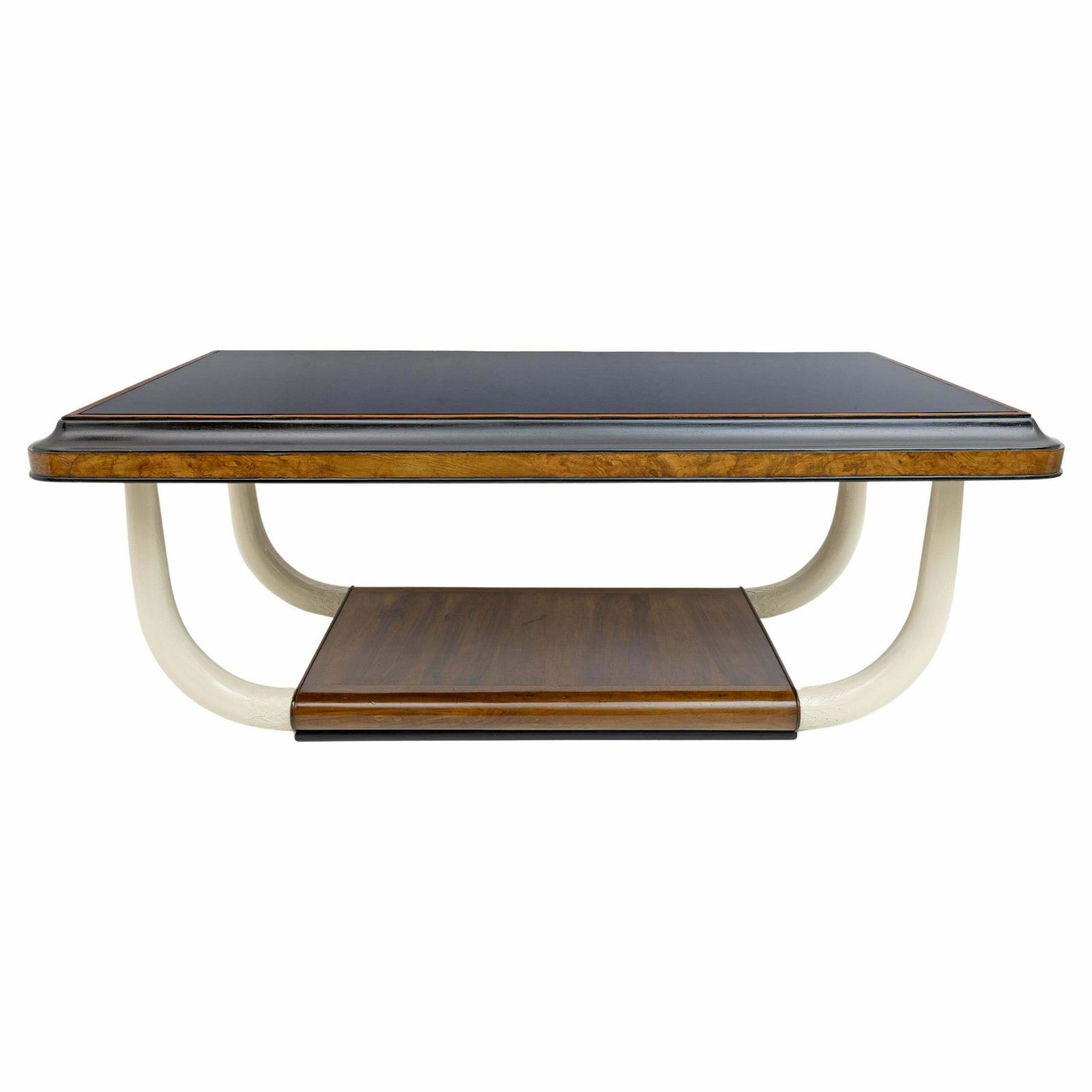 Art Deco Italian Walnut And Top Glass Table With Elephant Tusk Legs, 30s photo vinterior
