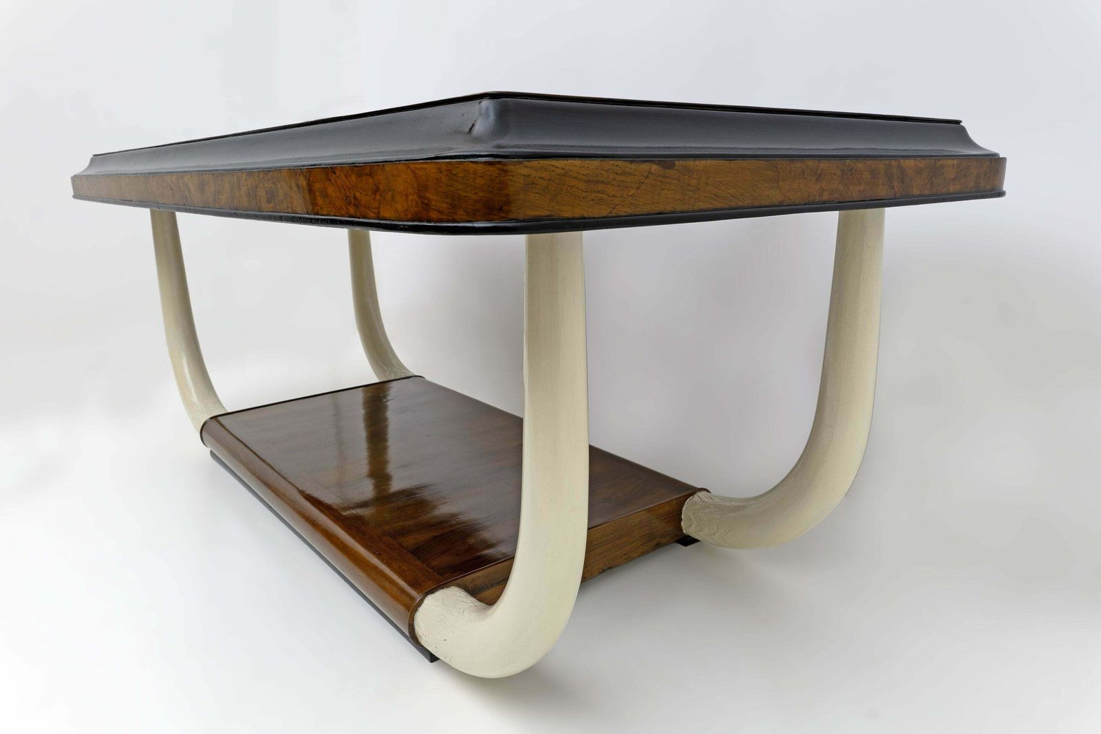 Art Deco Italian Walnut And Top Glass Table With Elephant Tusk Legs, 30s photo buy