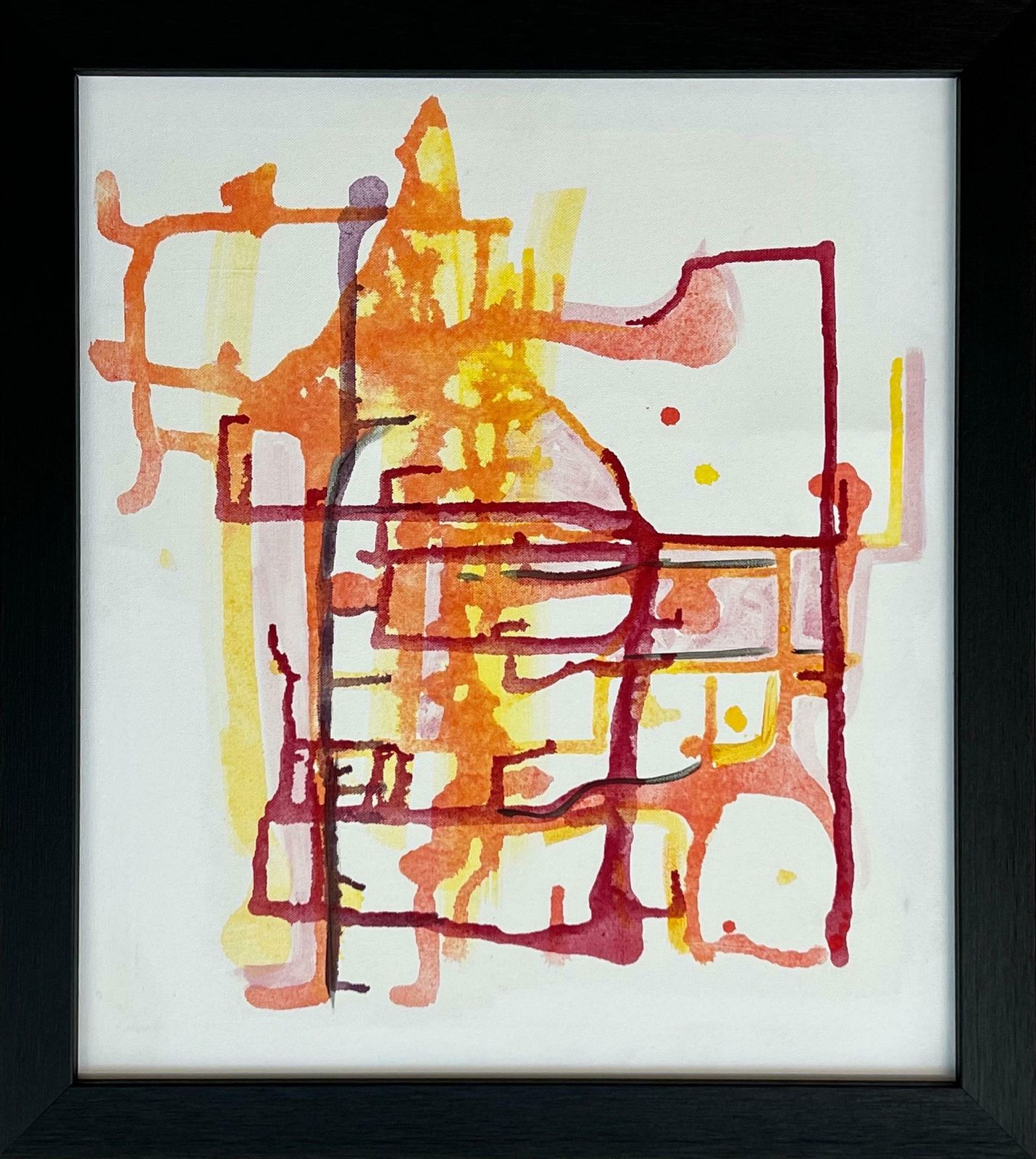 Angela Wakefield Early Abstract Painting Red Yellow Orange On White Background By British Artist 2004 photo for sale