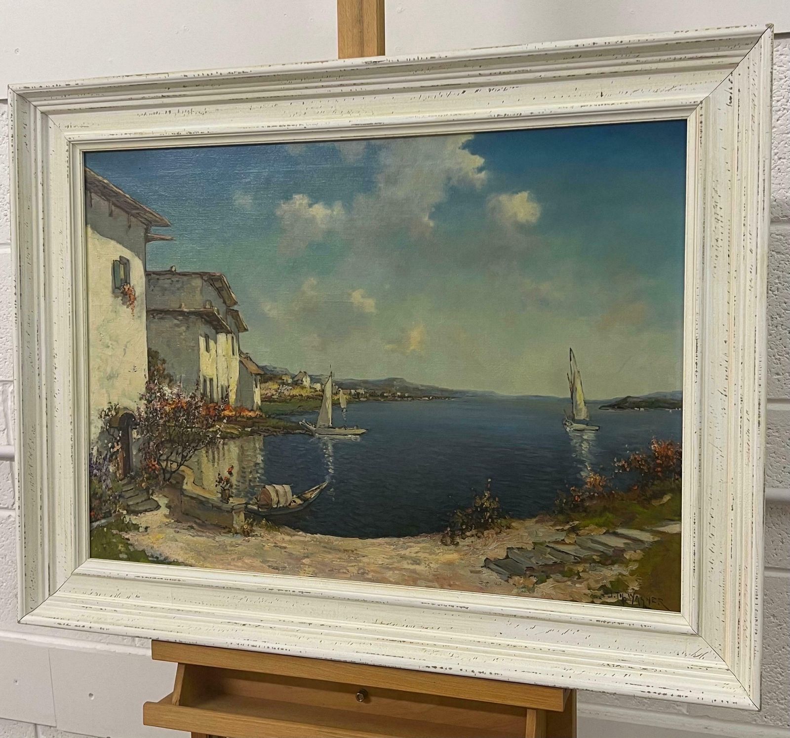 J W Wagner Mediterranean Painting Of Lake Como In Italy By 20th Century American Artist 1955 Circa photo Art