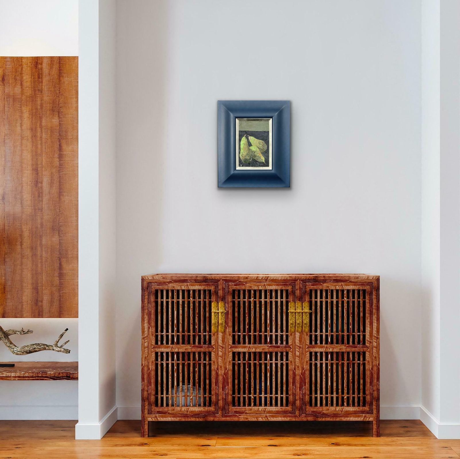 photo furniture Gwilym Prichard 1931 To 2015 Welsh. Three Pears. Still Life Fruit Impasto. Oil On Canvas Board. Framed.