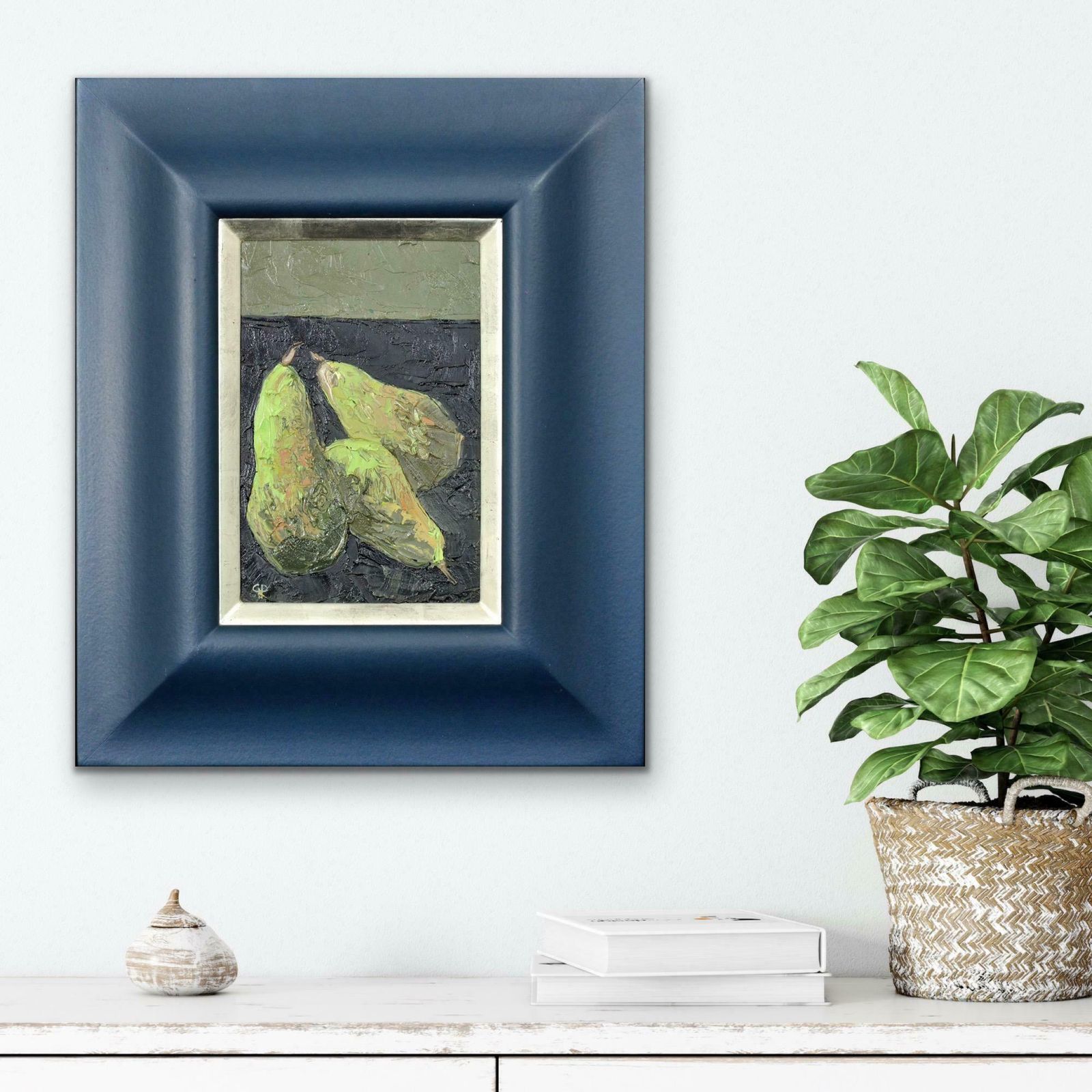 Art Gwilym Prichard 1931 To 2015 Welsh. Three Pears. Still Life Fruit Impasto. Oil On Canvas Board. Framed. photo