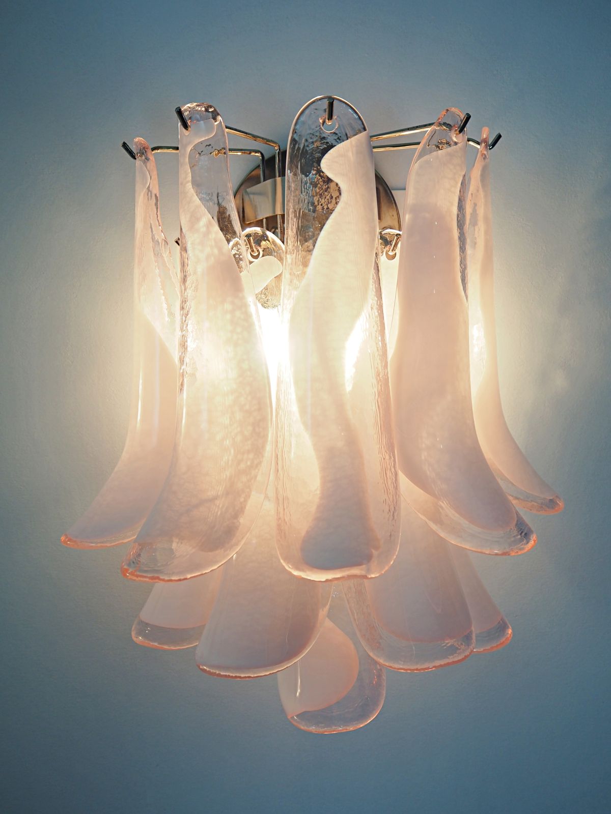 Pair Of Vintage Italian Murano Wall Lights In The Manner Of Mazzega   10 Pink Lattimo Glass Petals photo Lighting