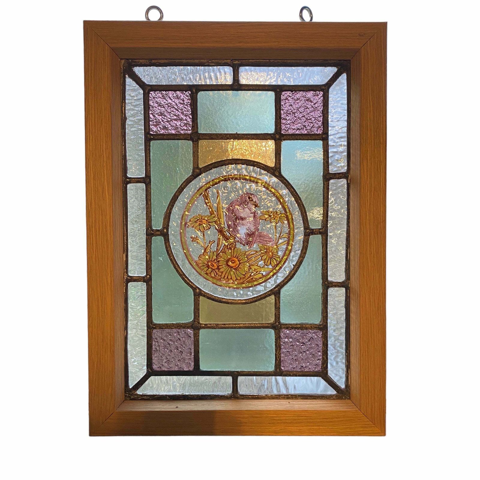 Victorian English Leaded Stained Glass Birds Flowers #4 photo furniture