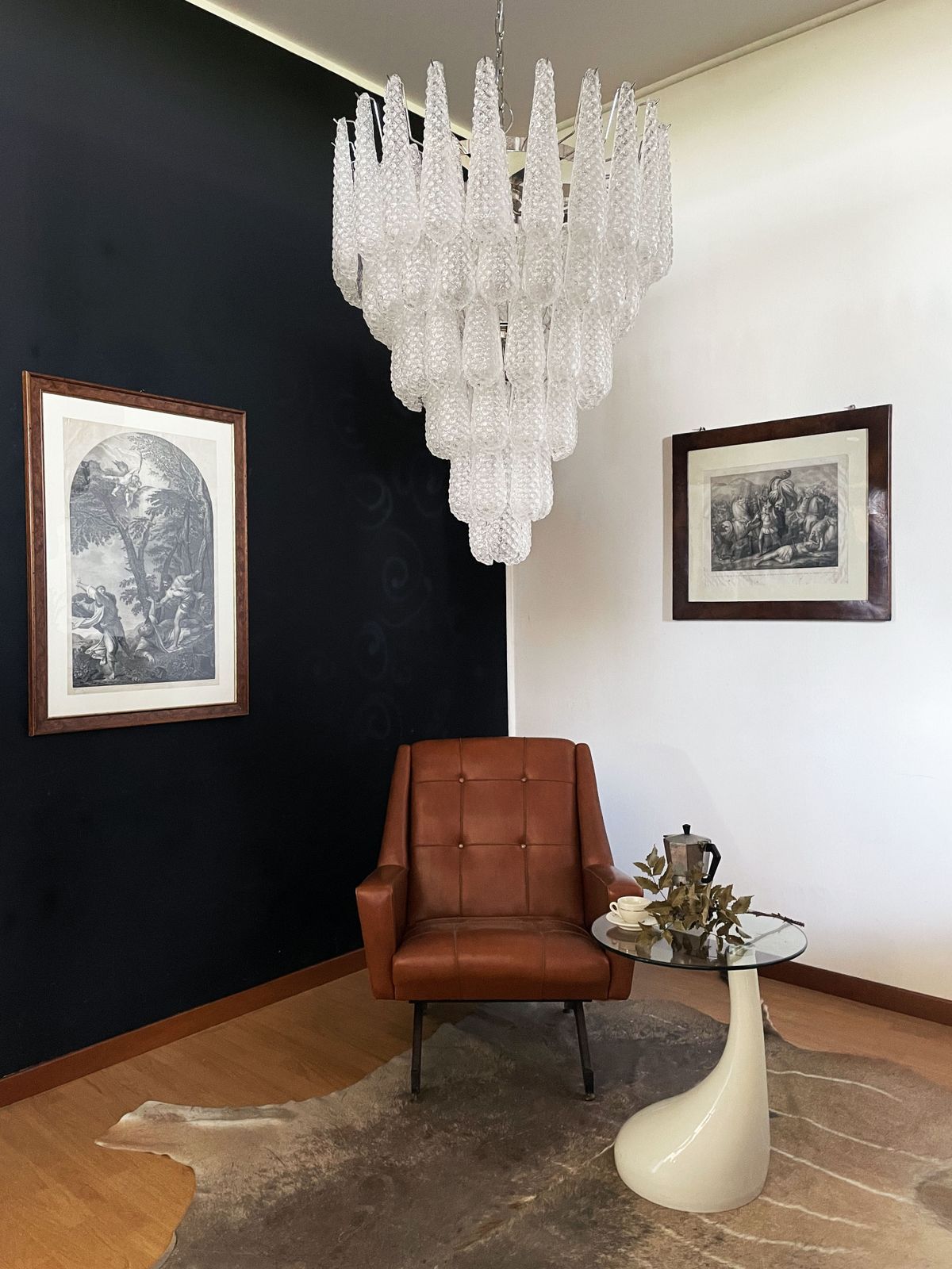 Huge Italian Vintage Murano Glass Chandelier   75 Glass Petals Drop