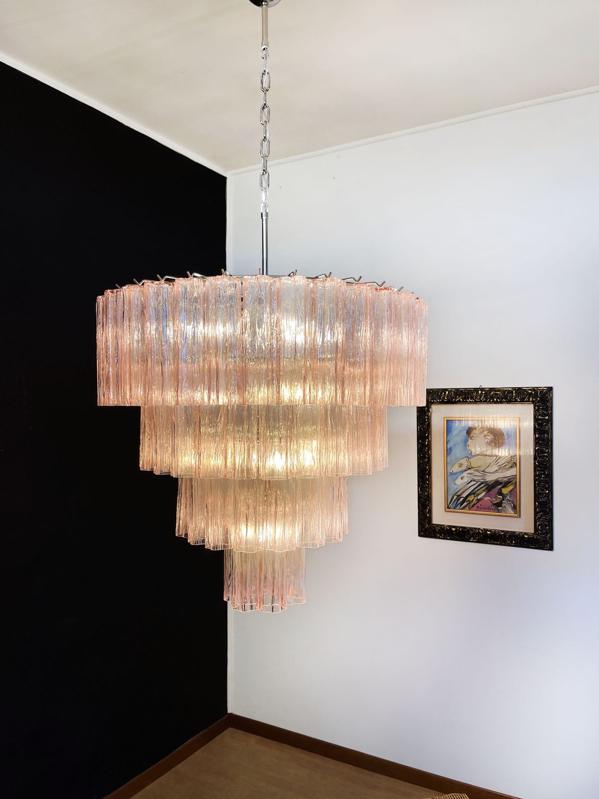 Huge Vintage Murano Glass Tiered Chandelier   78 Pink Glasses photo furniture