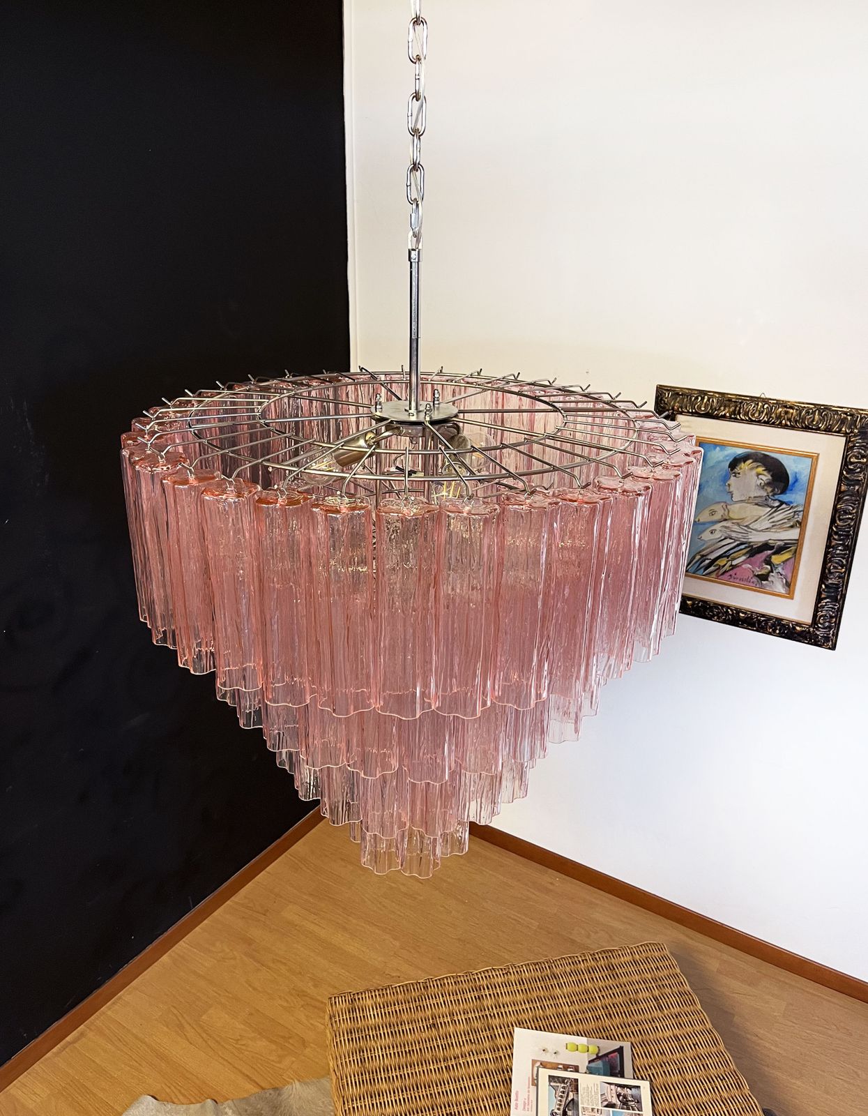 Huge Vintage Murano Glass Tiered Chandelier   78 Pink Glasses photo Lighting