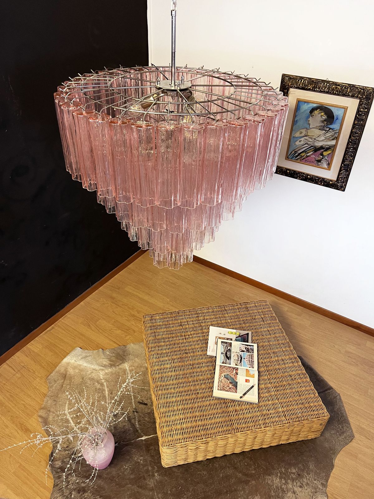 2000.0 Huge Vintage Murano Glass Tiered Chandelier   78 Pink Glasses photo