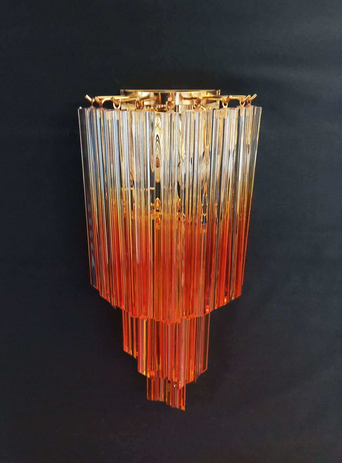 Pair Of Vintage Murano Wall Sconce – 32 Quadriedri Trasparent And Amber Prism photo for sale