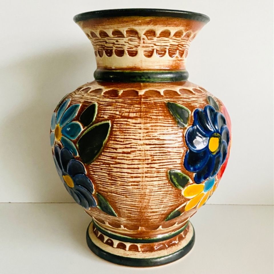 West Germany Bay Vase Xl Flowers Colorful photo for sale