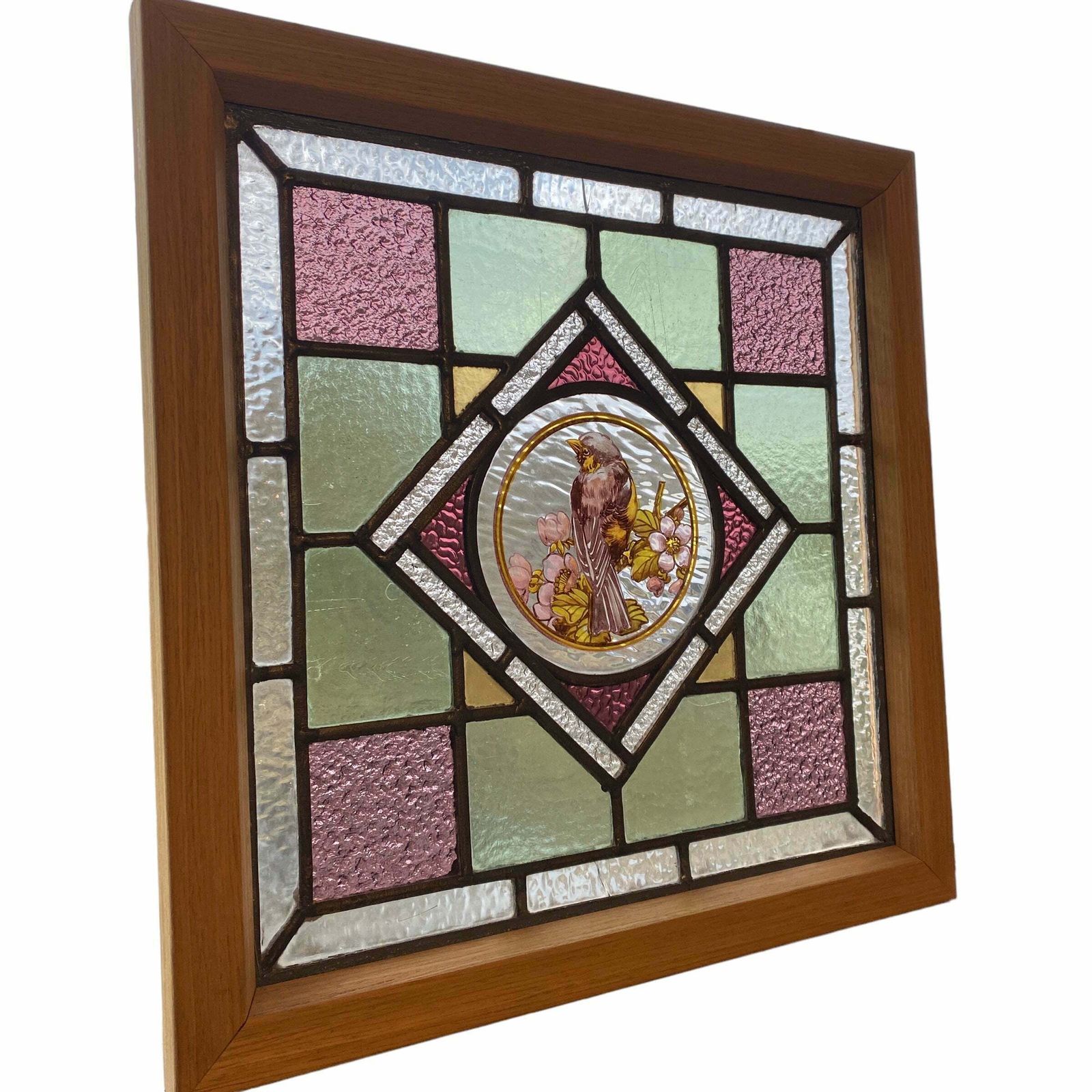 Victorian English Leaded Stained Glass Birds Flowers #1 photo Art