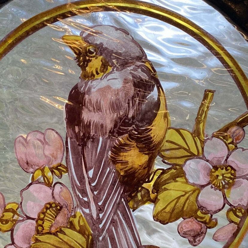 photo furniture Victorian English Leaded Stained Glass Birds Flowers #1