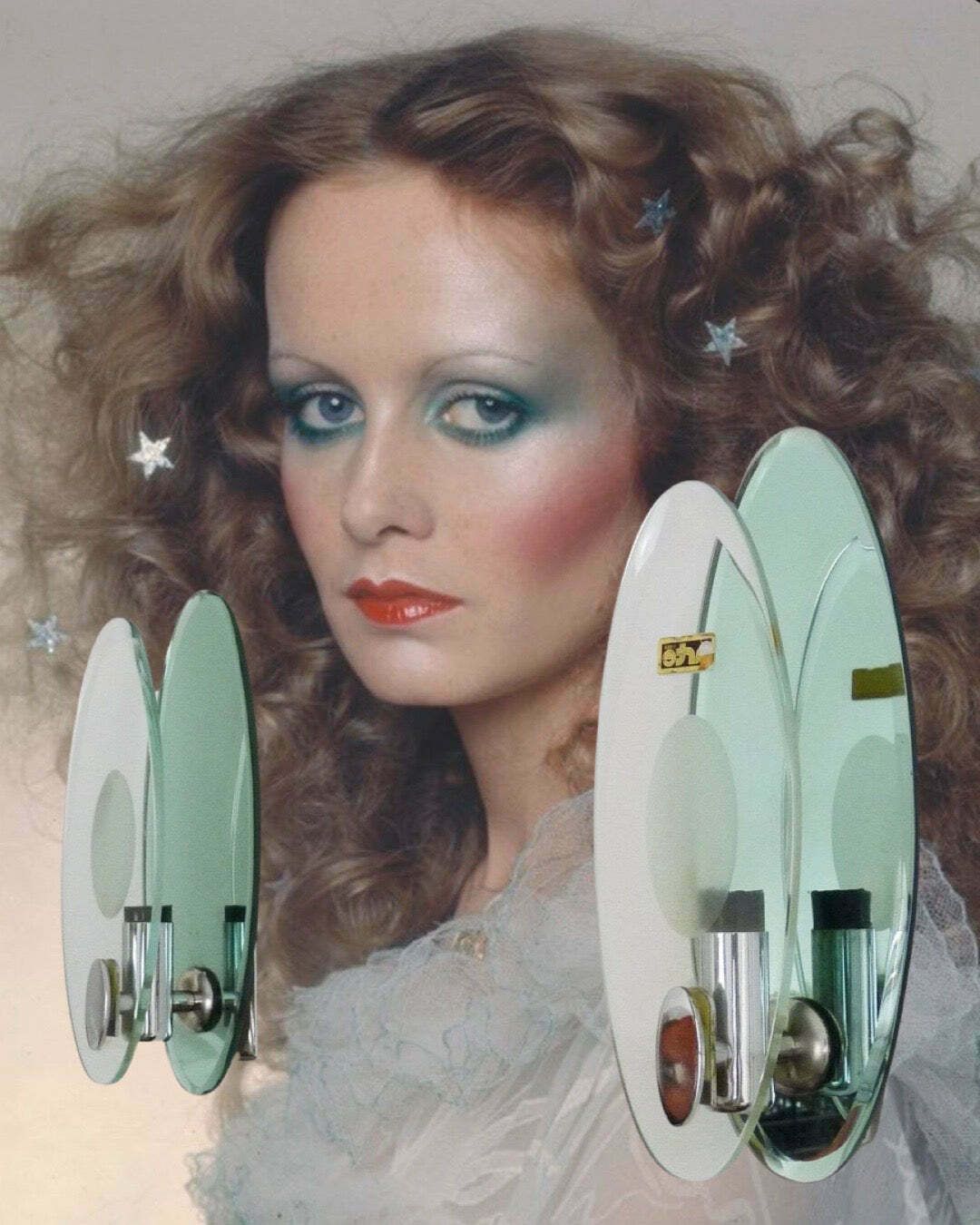 Pair Of Mint Green Mirrored Glass Fontana Arte Wall Lights C.1970