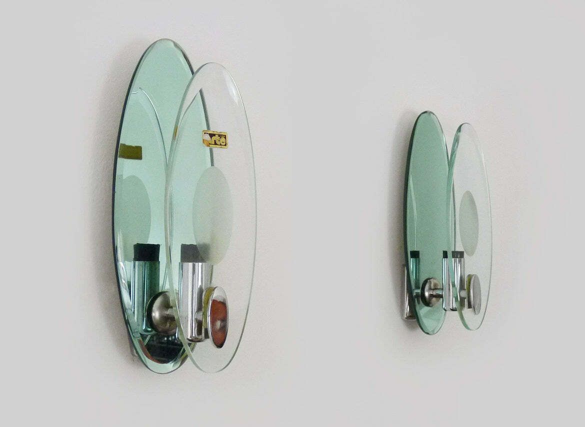 Pair Of Mint Green Mirrored Glass Fontana Arte Wall Lights C.1970 photo furniture