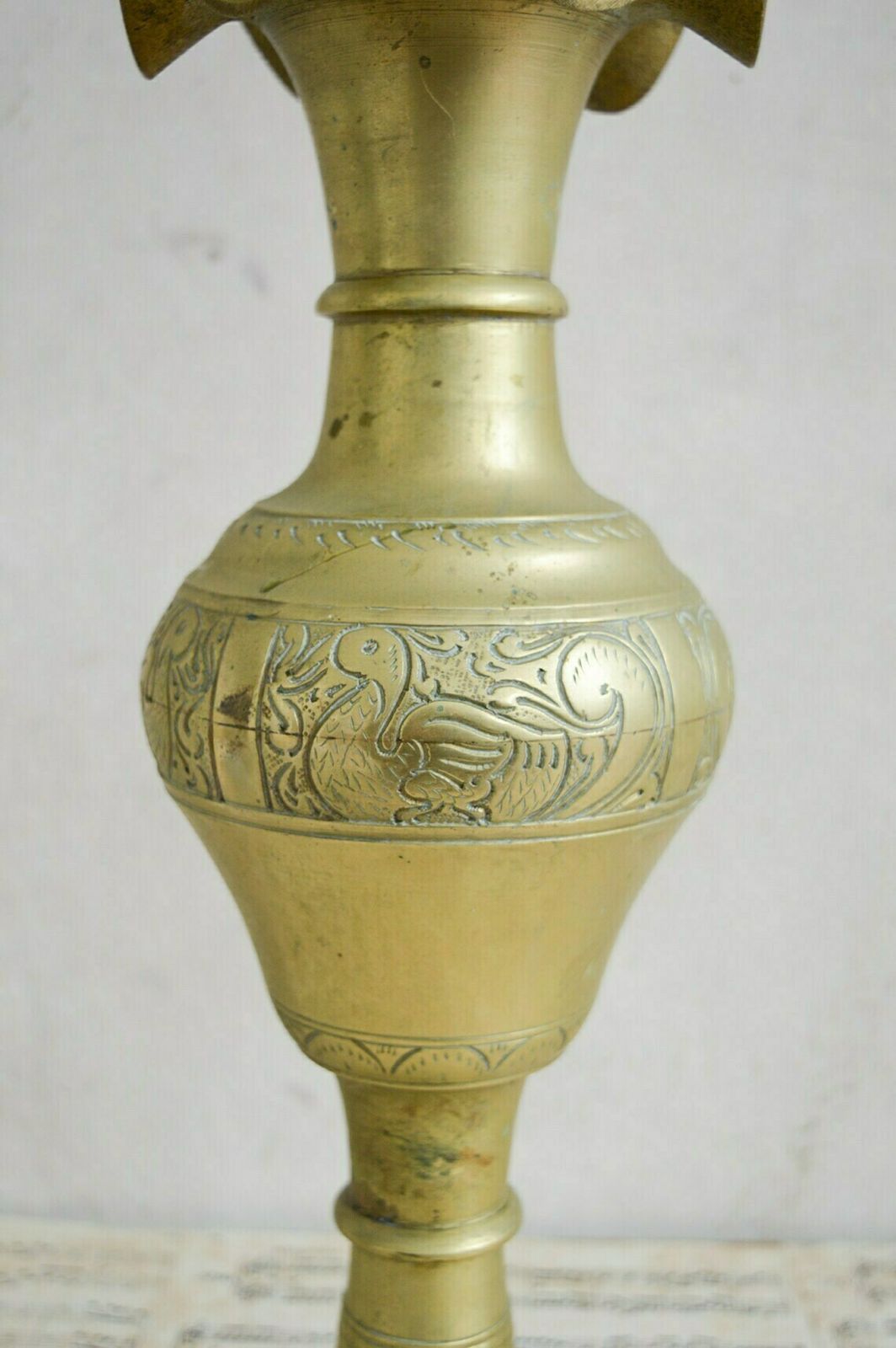 Large Vintage Brass Fluted Vase, Tall Heavy Etched Gold Brass Hand Made Vase, 1615 Kilos photo Home Decor
