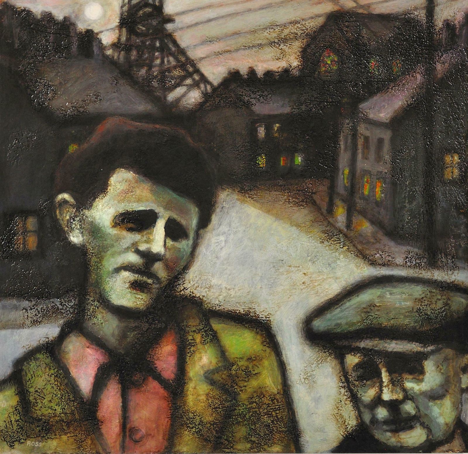 Peter Ross B.1941. The Young Richard Burton And His Father. Pontrhydyfen. Neath Port Talbot. Wales. Welsh Coal Mining. Framed Oil Painting.