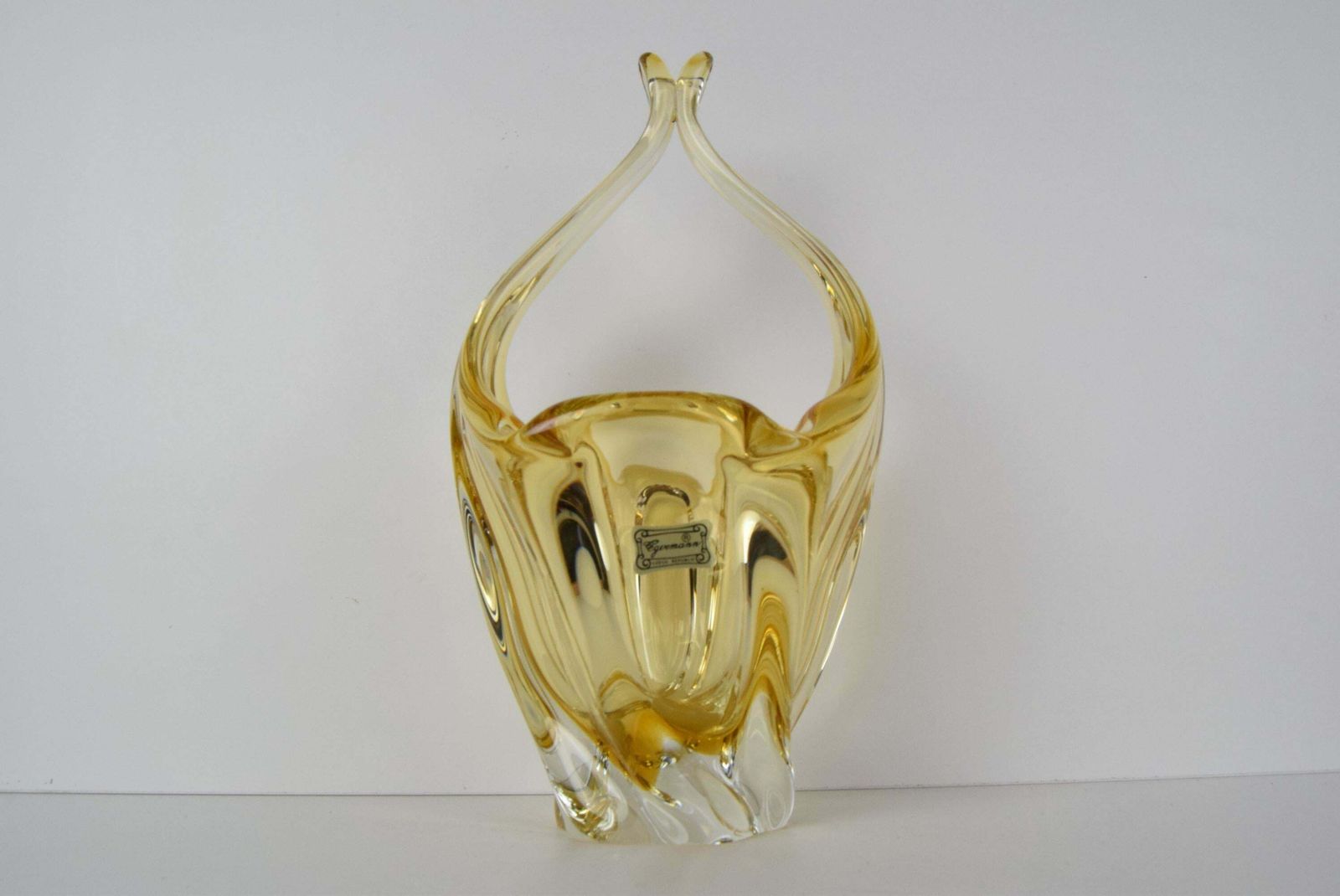 Art Glass Basket/ Egermann, Glaswork Novy Bor, Czechoslovakia, Circa 1980's. photo for sale