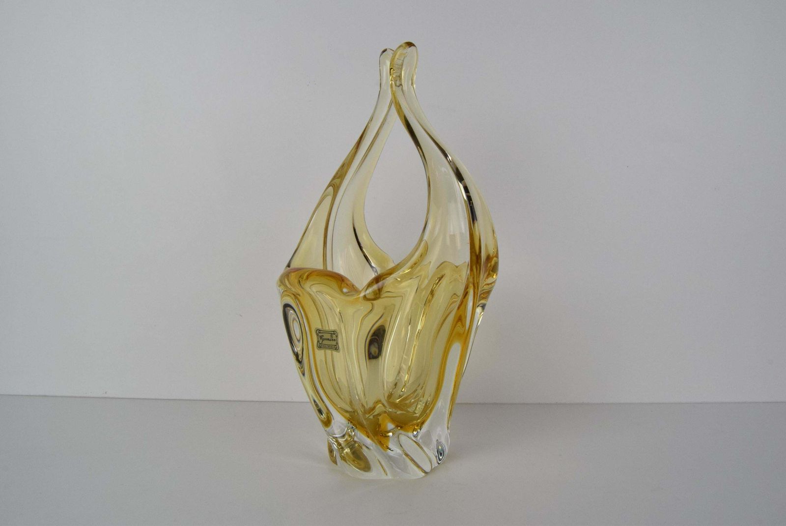 Art Glass Basket/ Egermann, Glaswork Novy Bor, Czechoslovakia, Circa 1980's. photo Home Decor