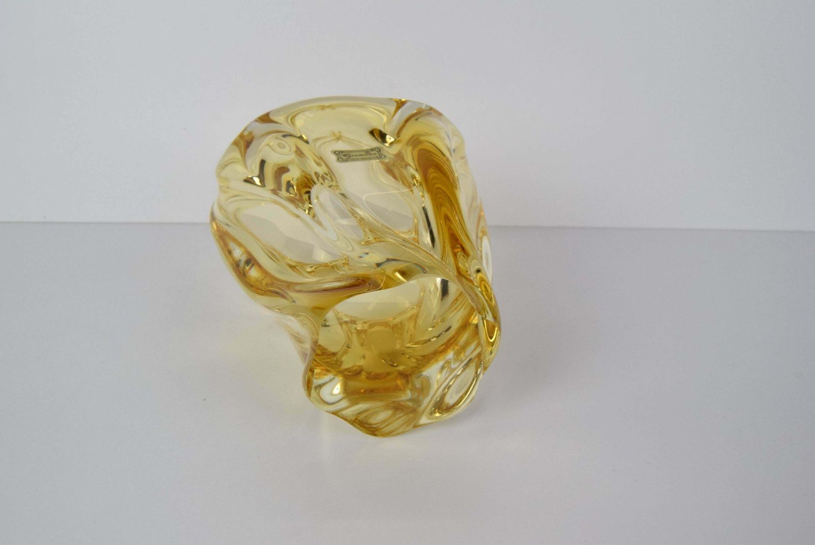 Home Decor Art Glass Basket/ Egermann, Glaswork Novy Bor, Czechoslovakia, Circa 1980's. photo