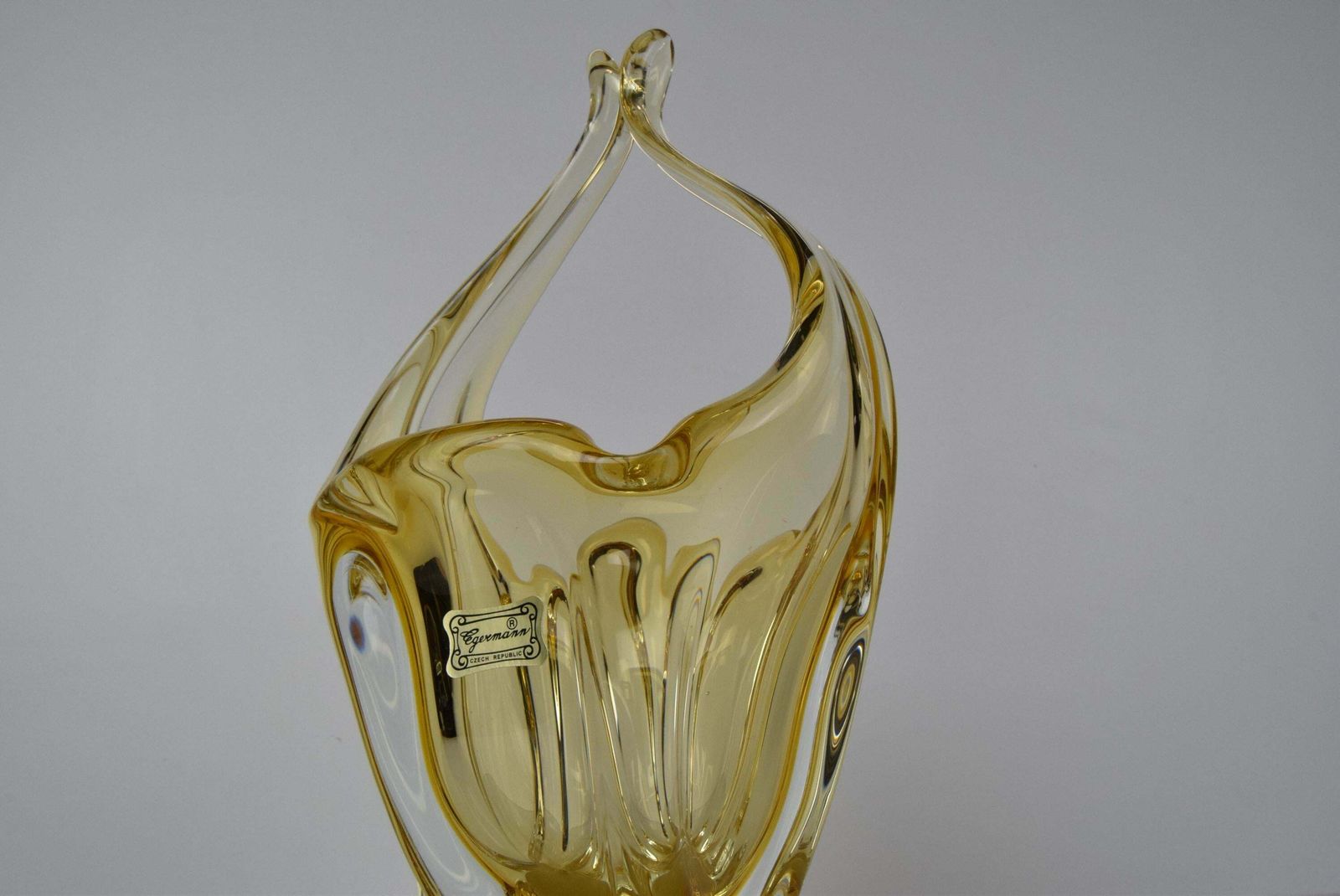 324.0 Art Glass Basket/ Egermann, Glaswork Novy Bor, Czechoslovakia, Circa 1980's. photo