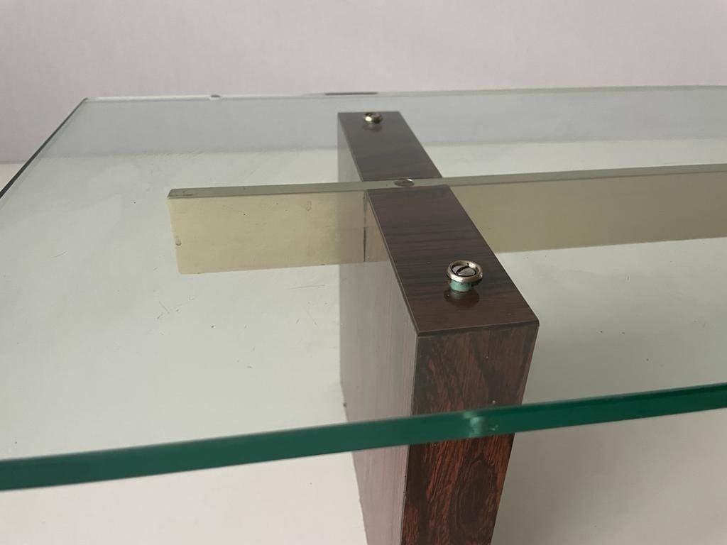 Mid Century Modern Minimalist Thick Glass Top Living Room Table With Wood Legs, 1960s photo buy