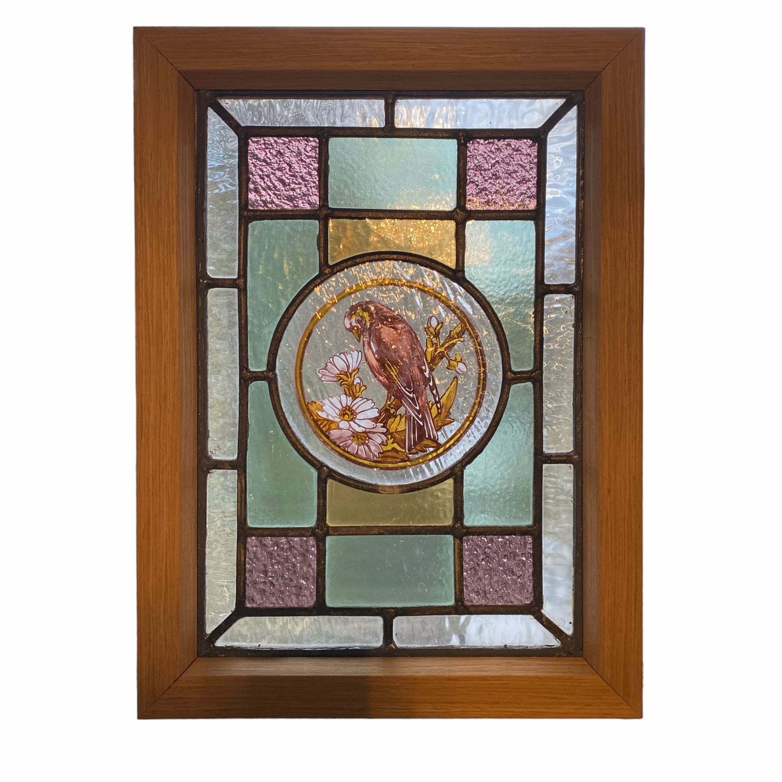 Victorian English Leaded Stained Glass Birds Flowers #2 photo furniture