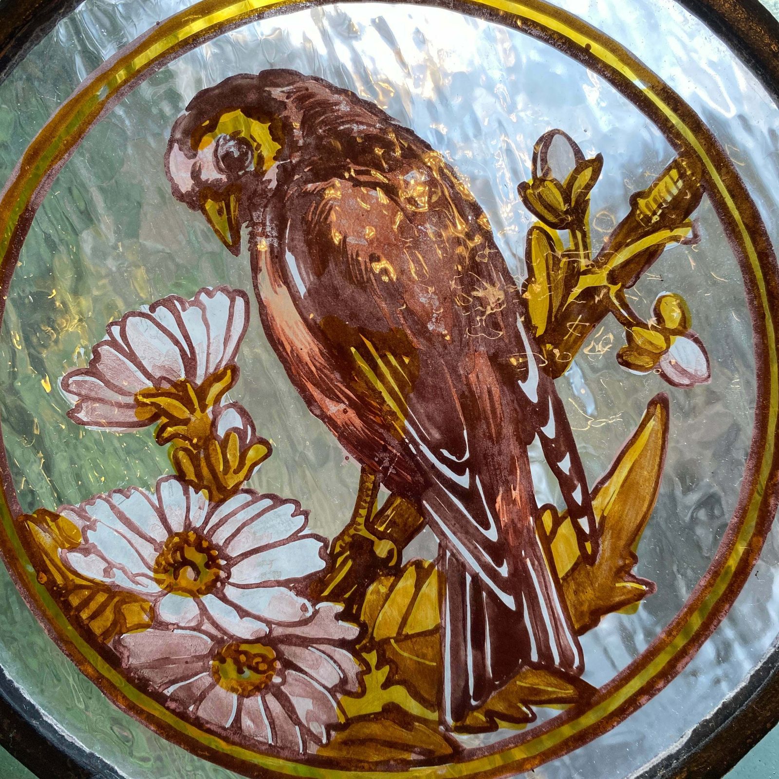 Victorian English Leaded Stained Glass Birds Flowers #2 photo for sale