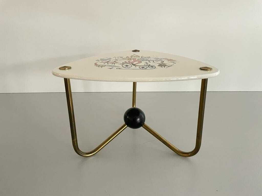 Mid Century Modern Illustrated Ceramic Top Atomic Design Plant Stand, 1950s, Germany photo for sale