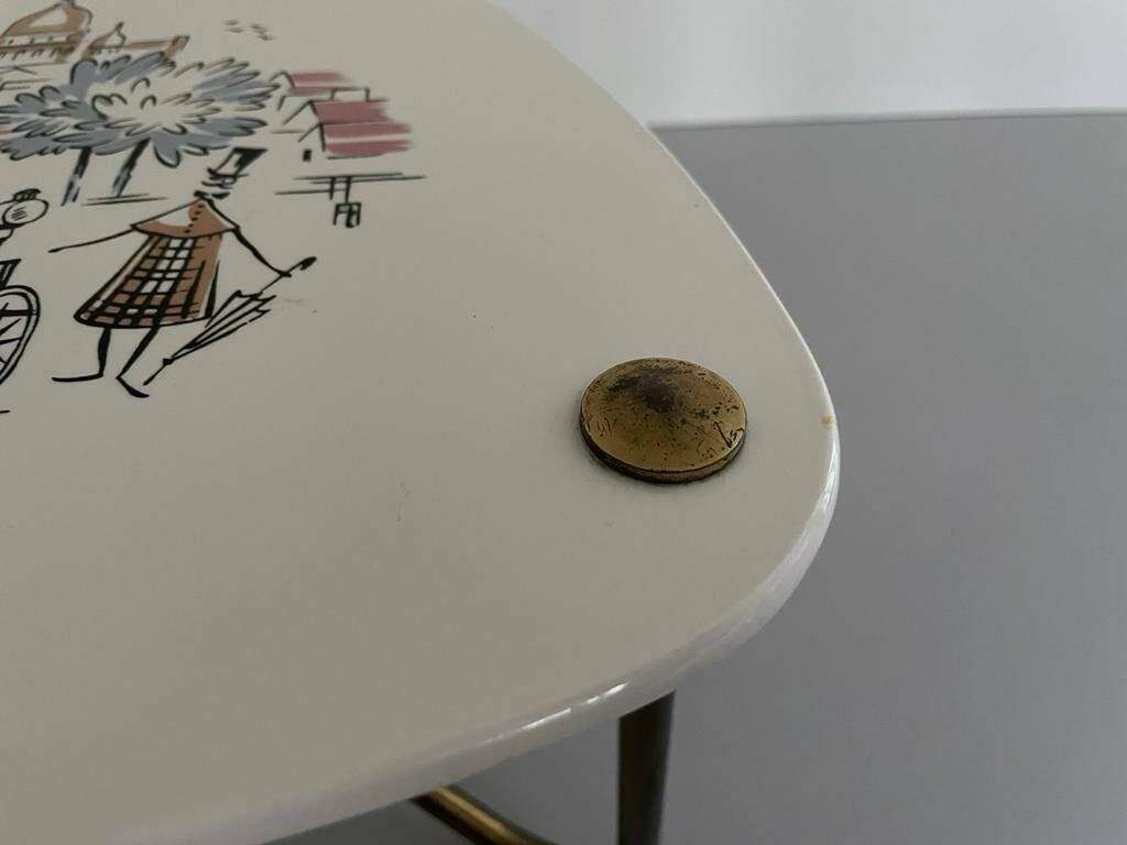 Mid Century Modern Illustrated Ceramic Top Atomic Design Plant Stand, 1950s, Germany photo vinterior