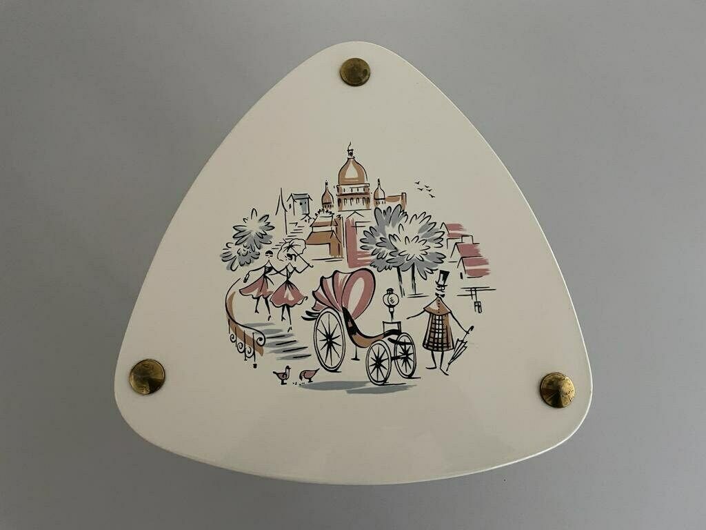 photo furniture Mid Century Modern Illustrated Ceramic Top Atomic Design Plant Stand, 1950s, Germany