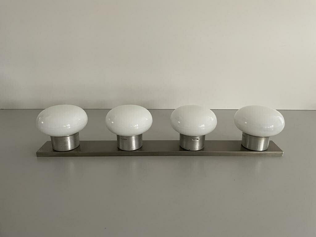 4 Opaline Glass Shade And Metallic Gray Base Flush Mount Ceiling Lamp, 1970s, Italy