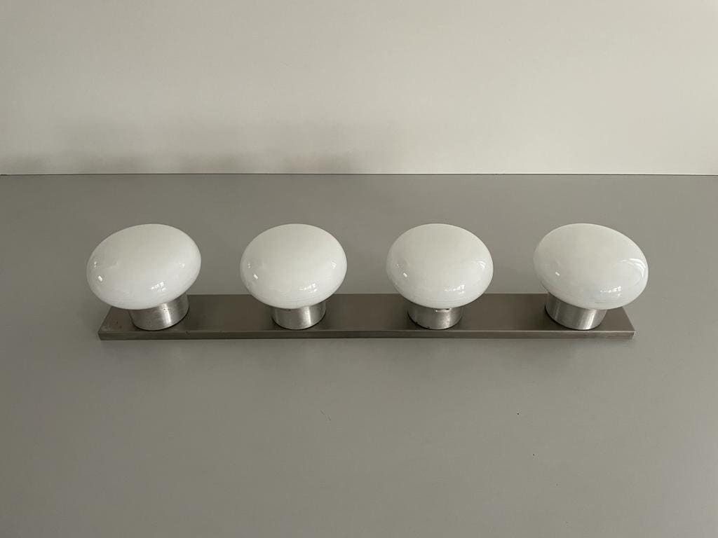 4 Opaline Glass Shade And Metallic Gray Base Flush Mount Ceiling Lamp, 1970s, Italy photo Lighting