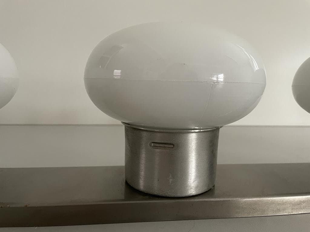 photo furniture 4 Opaline Glass Shade And Metallic Gray Base Flush Mount Ceiling Lamp, 1970s, Italy