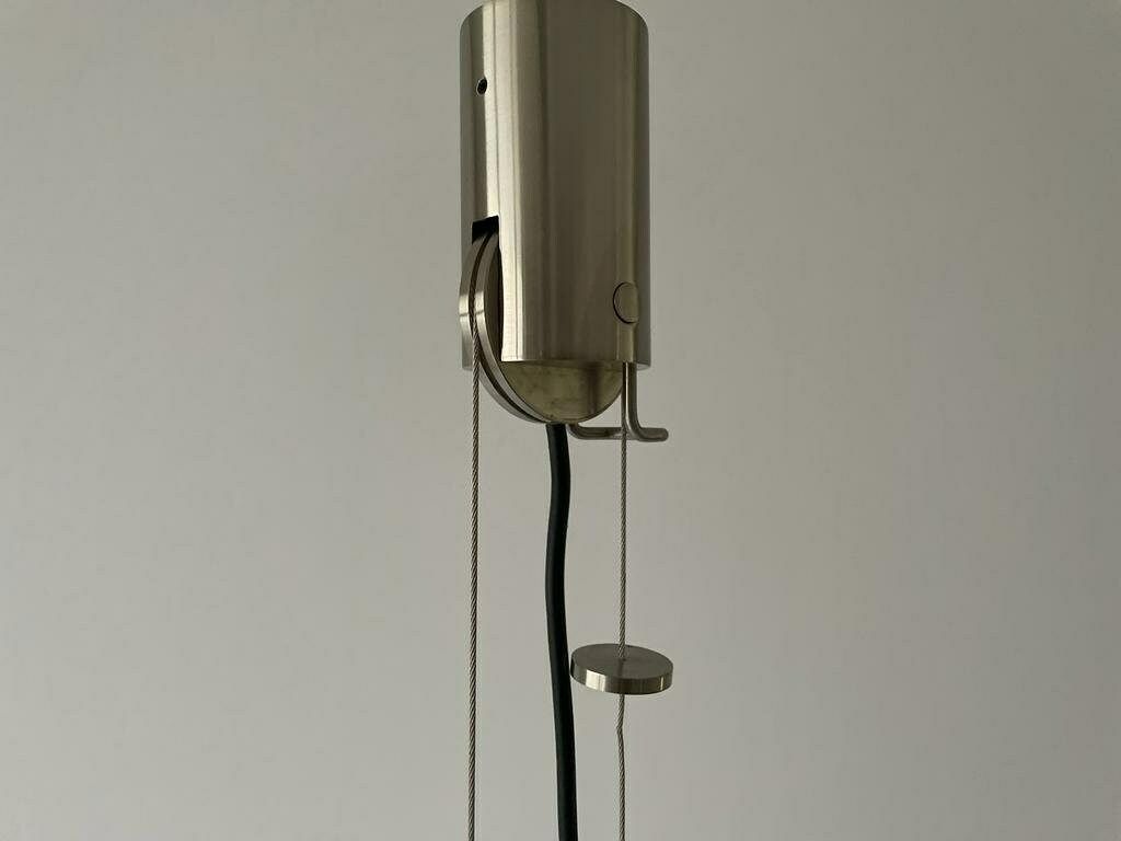 Glass Shade And Metallic Gray Body Adjustable Counterweight Pendant Lamp, 1970s, Germany photo vintage