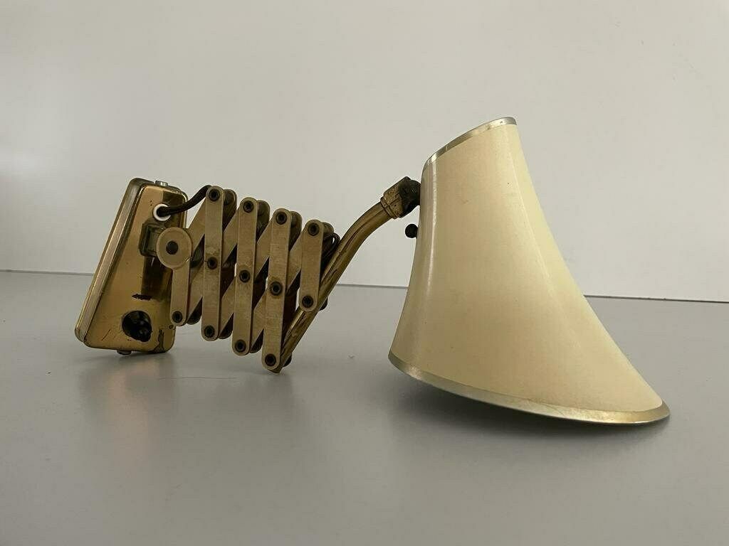 Diabolo Design Cream Metal Shade And Brass Scissor Wall Lamp By Karl Lang For Sis Licht, 1950s, Germany photo furniture