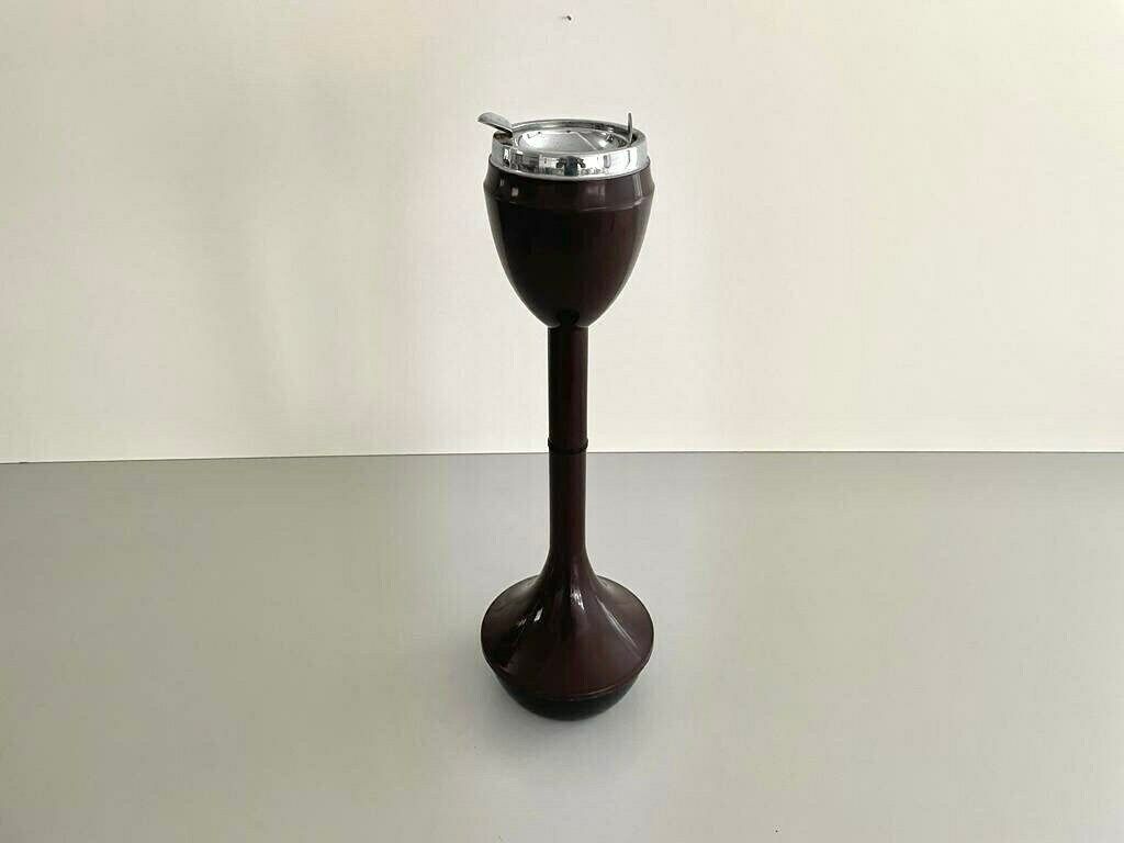 Brown And Chrome Metal Self Standing Industrial Floor Ashtray, 1970s, Italy