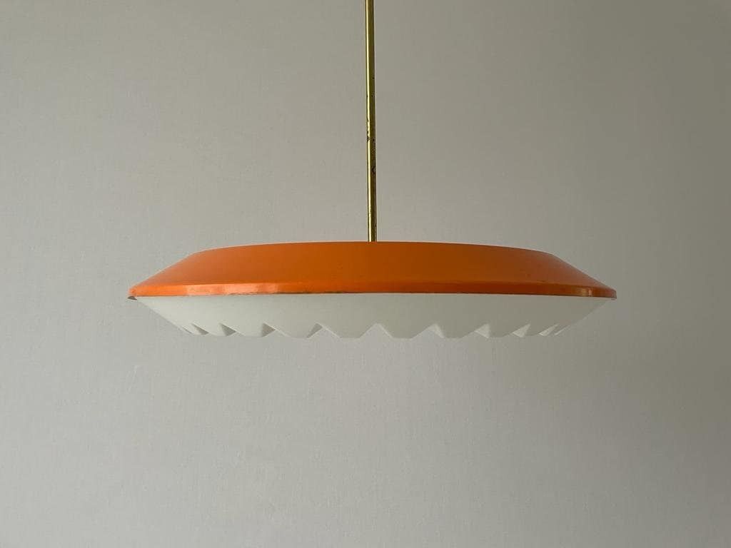 Pop Art Orange Metal Body And White Glass Large Ceiling Lamp By Novalux, 1970s, Italy photo vintage