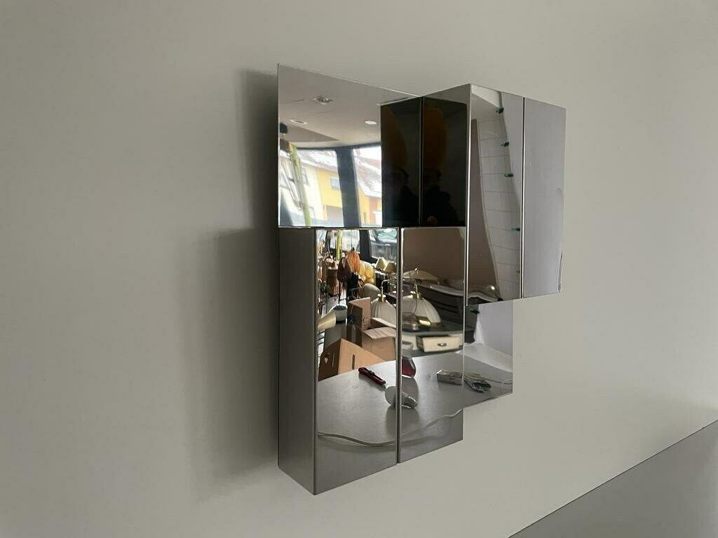 3 Dimensional Square Design Chrome Wall Lamp, 1970s, Italy photo furniture